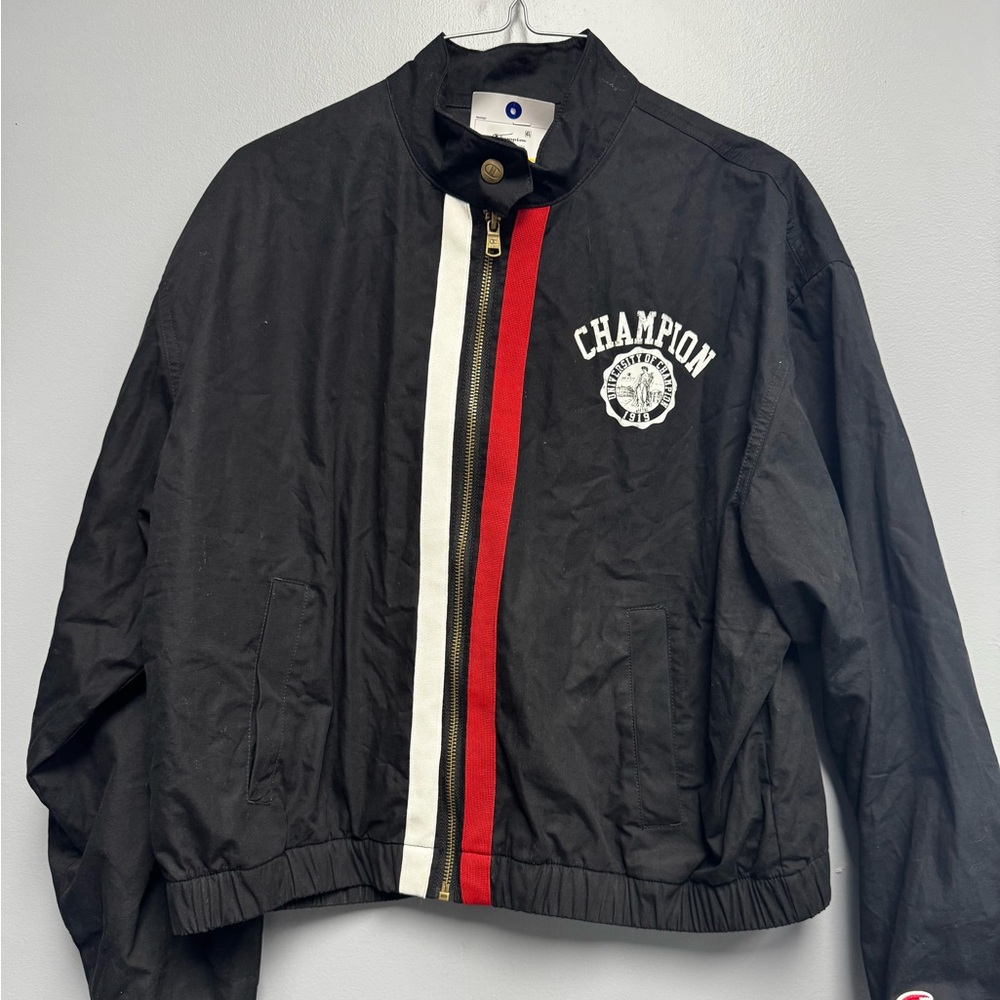 Champion Black Jacket & Red and White Accents women’s layering piece canvas LG